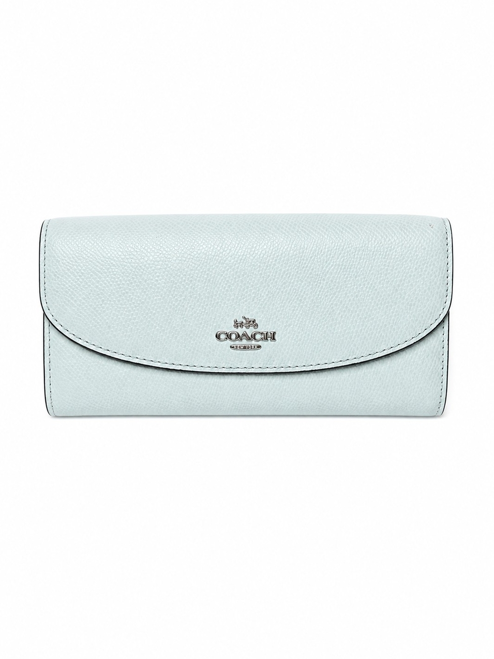 Coach Envelope Wallet Crossgrain Leather Teal Blue Wallet with Logo Coin Purse